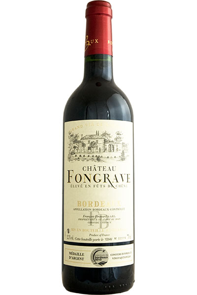 Merlot, Oak Aged, Chateau Fongrave, Bordeaux Rouge, France, 2018